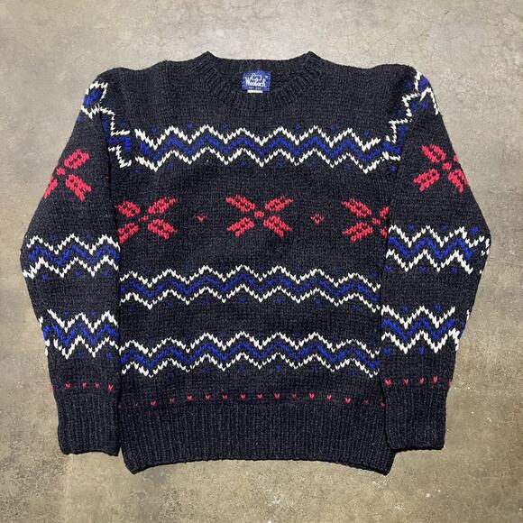 Vintage 90s Woolrich Black Chunky Wool Pattern Sweater - Picture 1 of 3